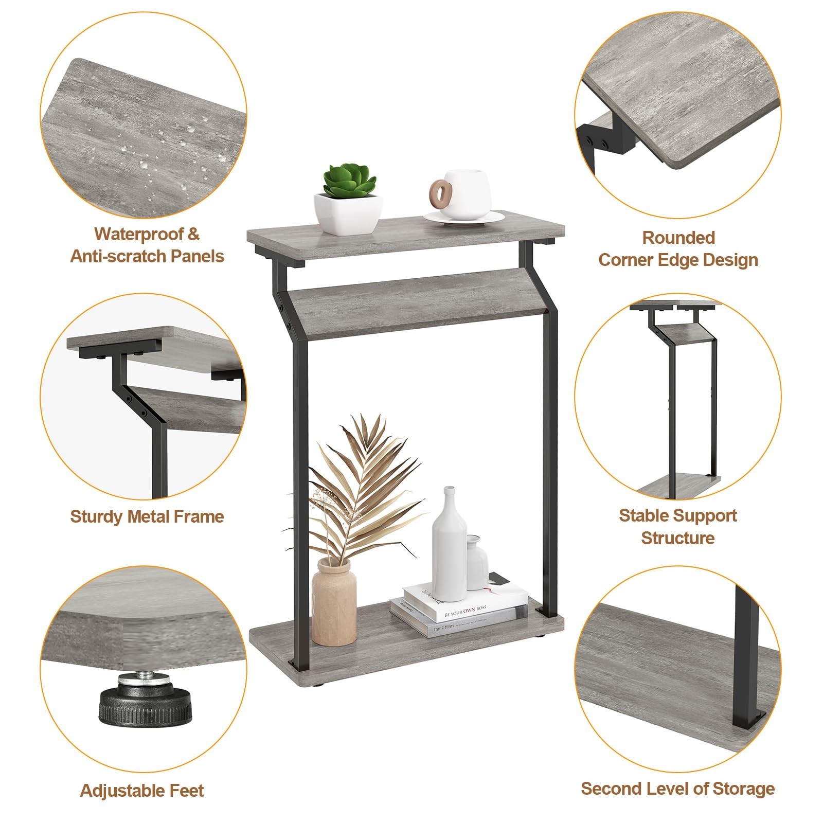 Narrow Side Table for Small Spaces, Slim Couch Tray Table, Skinny Thin End Ta...