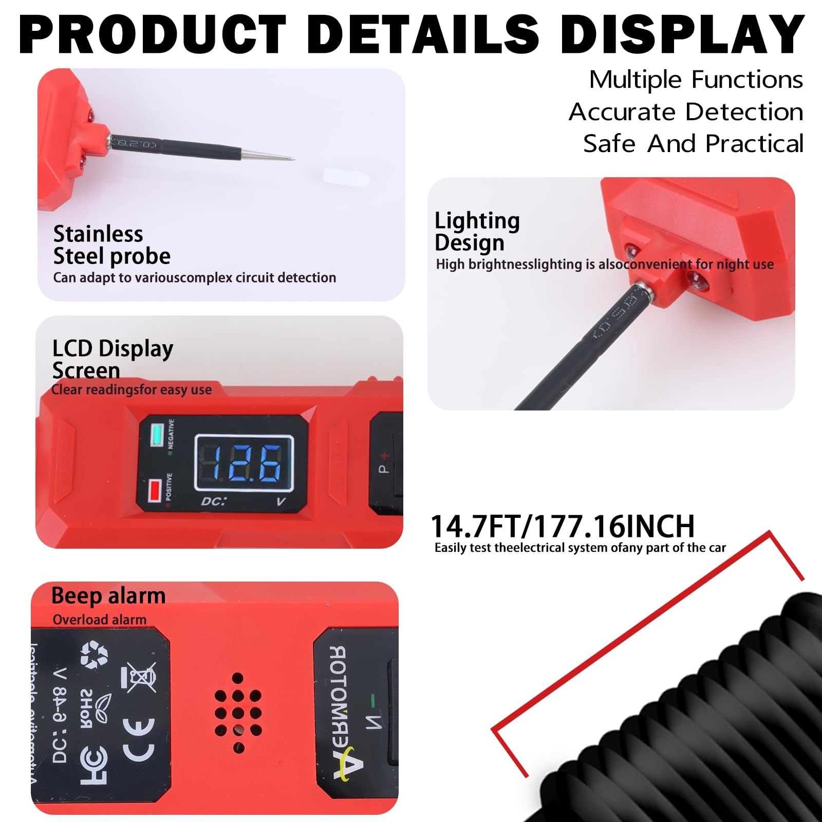 Lqito Multifunctional Car Circuit Tester Component Activation Electrical Red