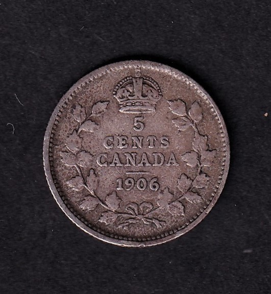 Canada 1906 5c Five Cent Silver Coin King Edward VII .925 Silver VG Very Good