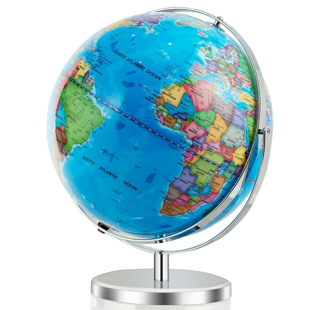 13" Illuminated World Globe 720° Rotating Education Cartography Map W/ LED Light