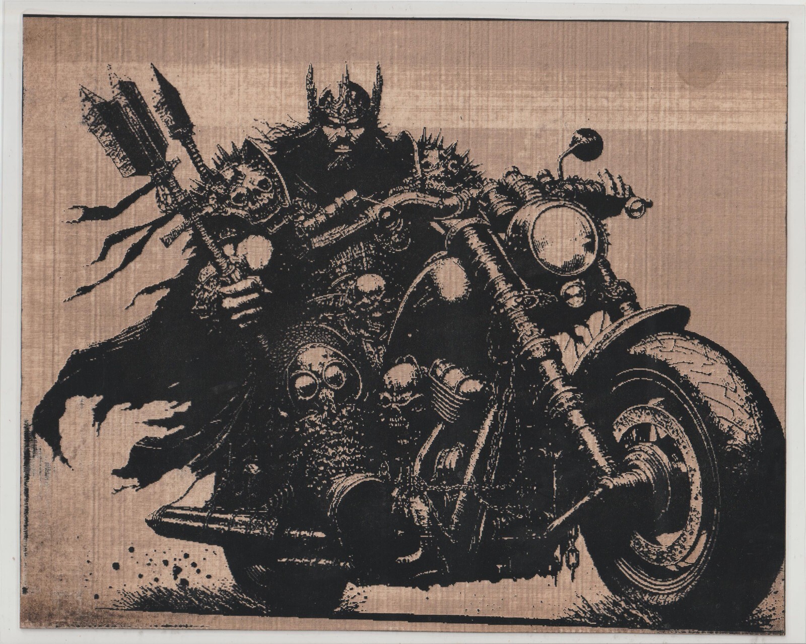 BARBARIAN ON MOTORCYCLE  Scratchboard Art 8 x 10