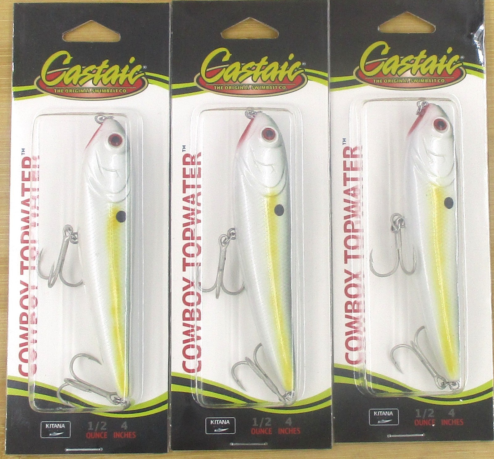 (3) Castaic 4" Cowboy Topwater 1/2 Oz Walking Baits Natural Shad Brand New