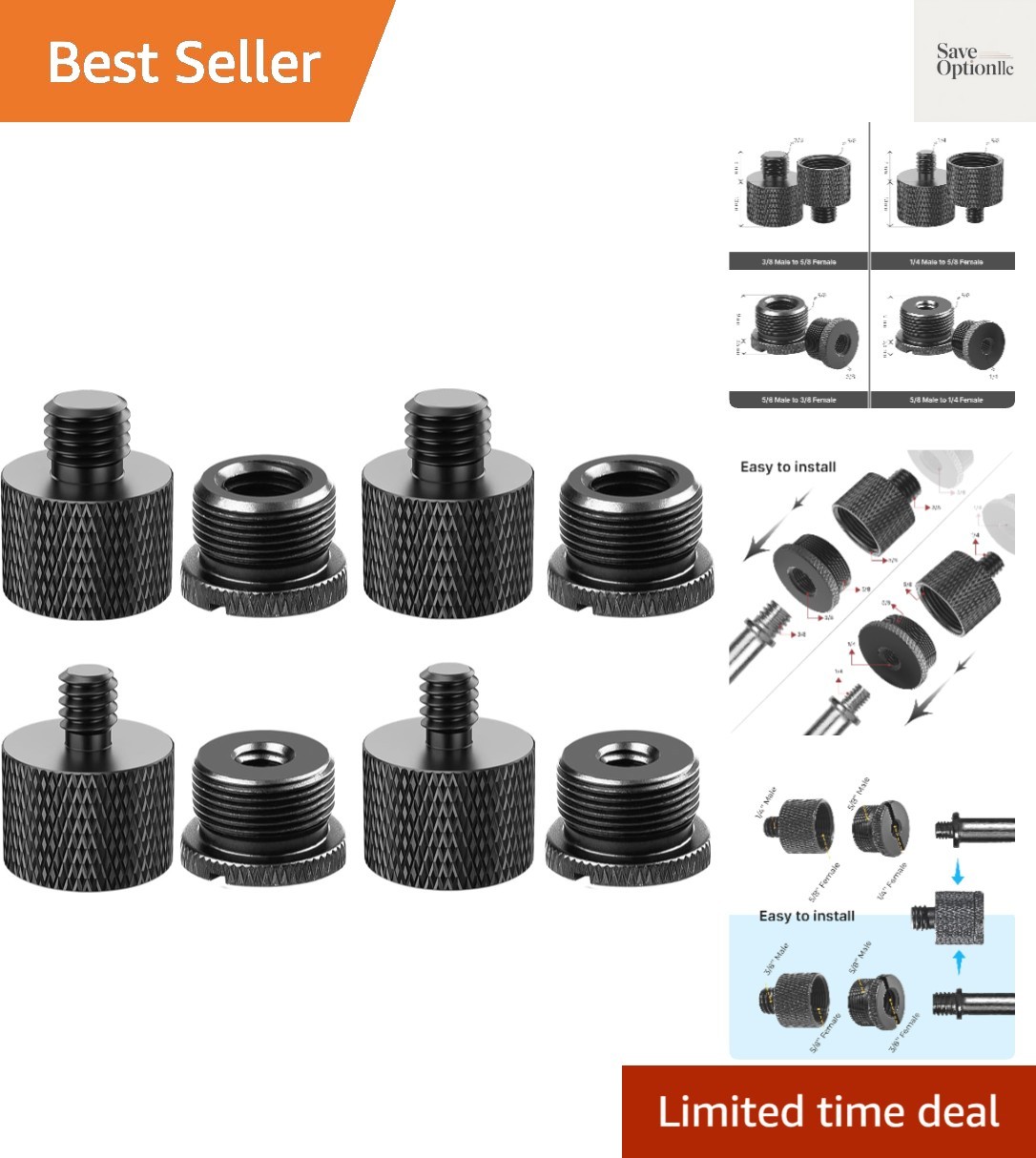 Mic Stand Adapter Set - 8 Piece Metal Mic Stand Adapter Kit - 3/8 to 5/8 & 1/...