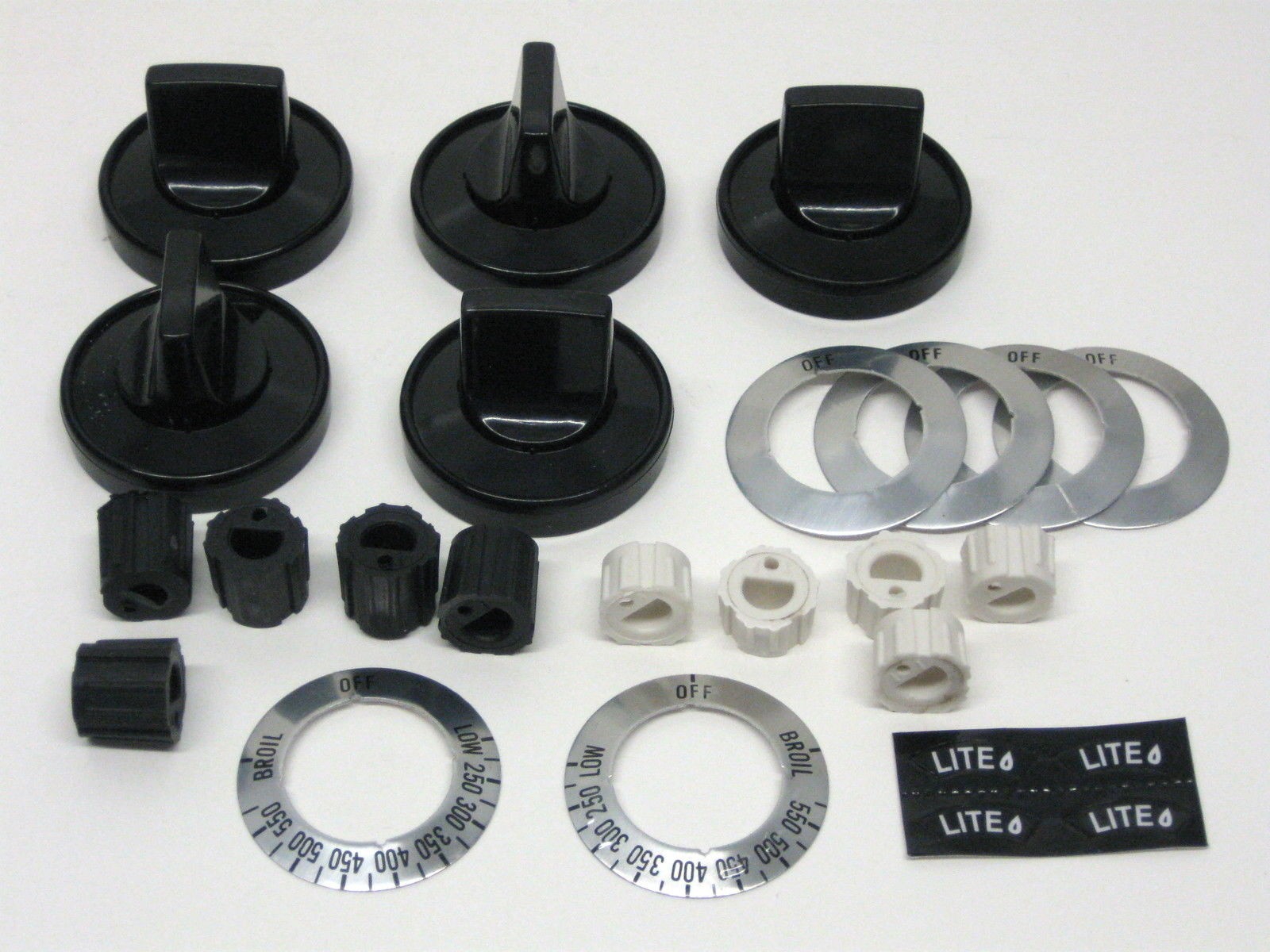 RK203 Gas Range Burner & Thermostat Black Knobs Pkg of 5 Universal NEW