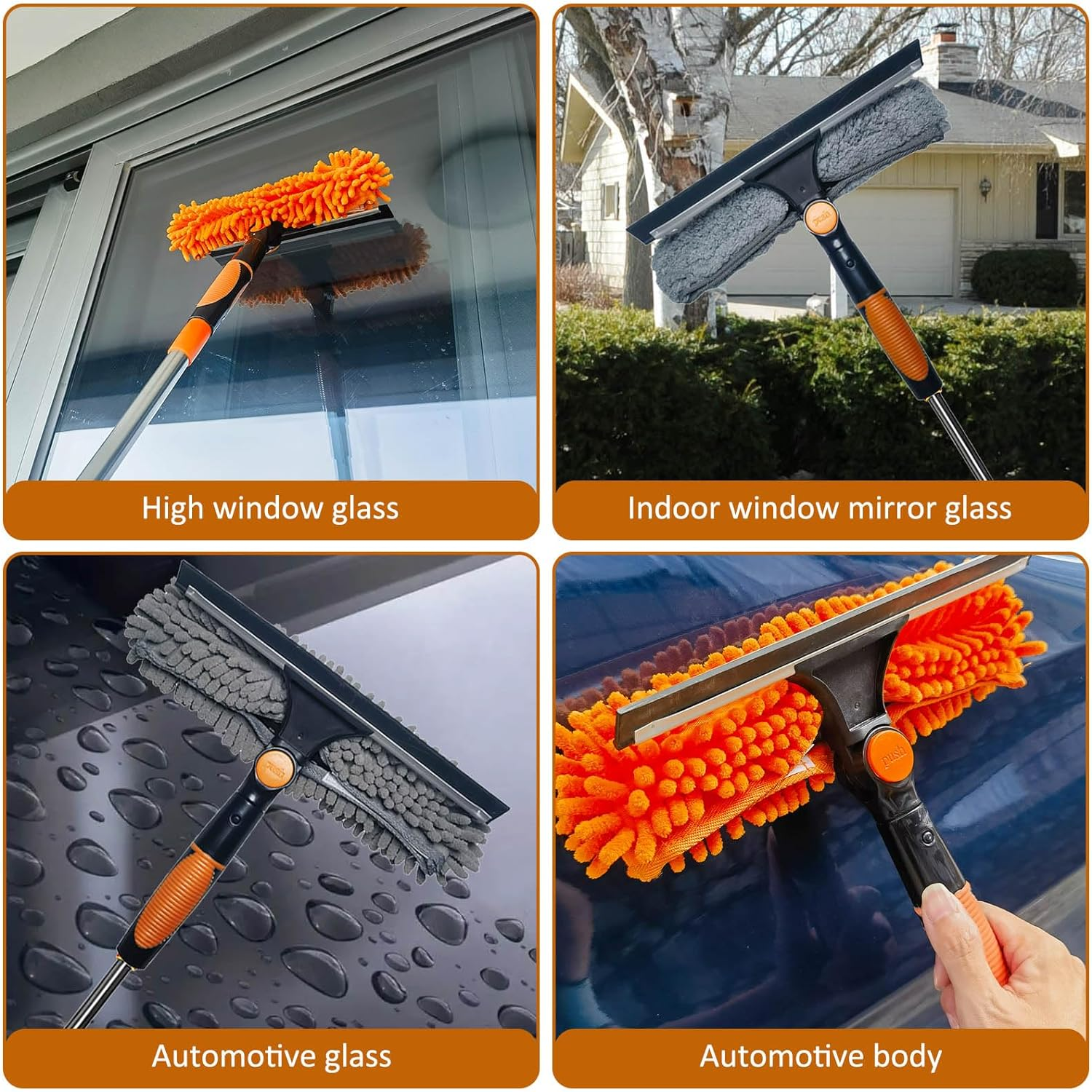 20 Ft+ Reach Squeegee Window Cleaner Duster 2 in 1 Rotatable Window Cleaning ...
