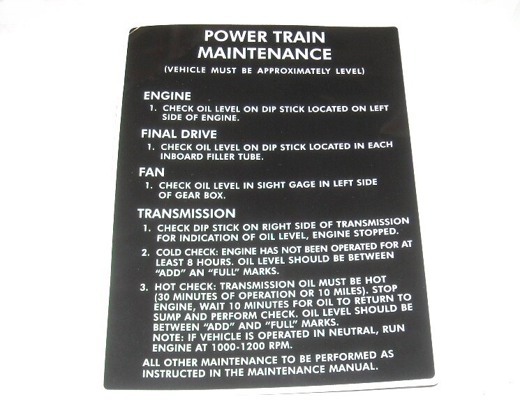 7690-01-332-1838 12358525 MARKER LABEL POWER TRAIN MAINTENANCE M-113A1 M548