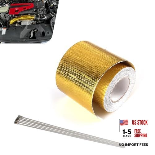 Adhesive Backed Heat Shield Wrap Roll, 2" x 29.5 Ft Gold High-Temperature