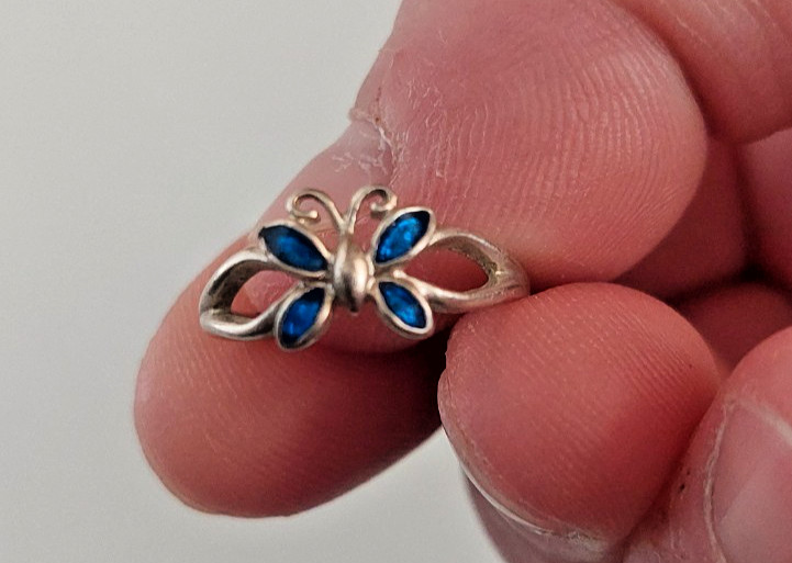 Sterling Silver NV .925 Butterfly Toe Ring, Spirit Bugs, Blue Wings, adjustable