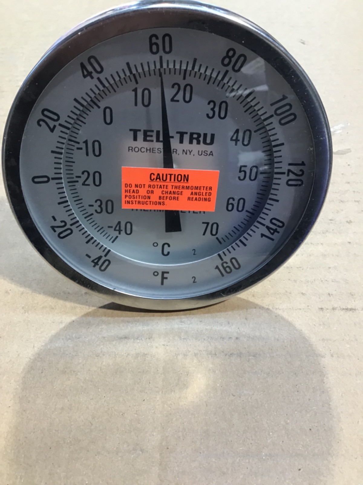 TEL-TRU THERMOMETER 5" DIAL -40-160F -40-70 C 1/2" NPT ANGLE CONN. 6" STEM 304SS