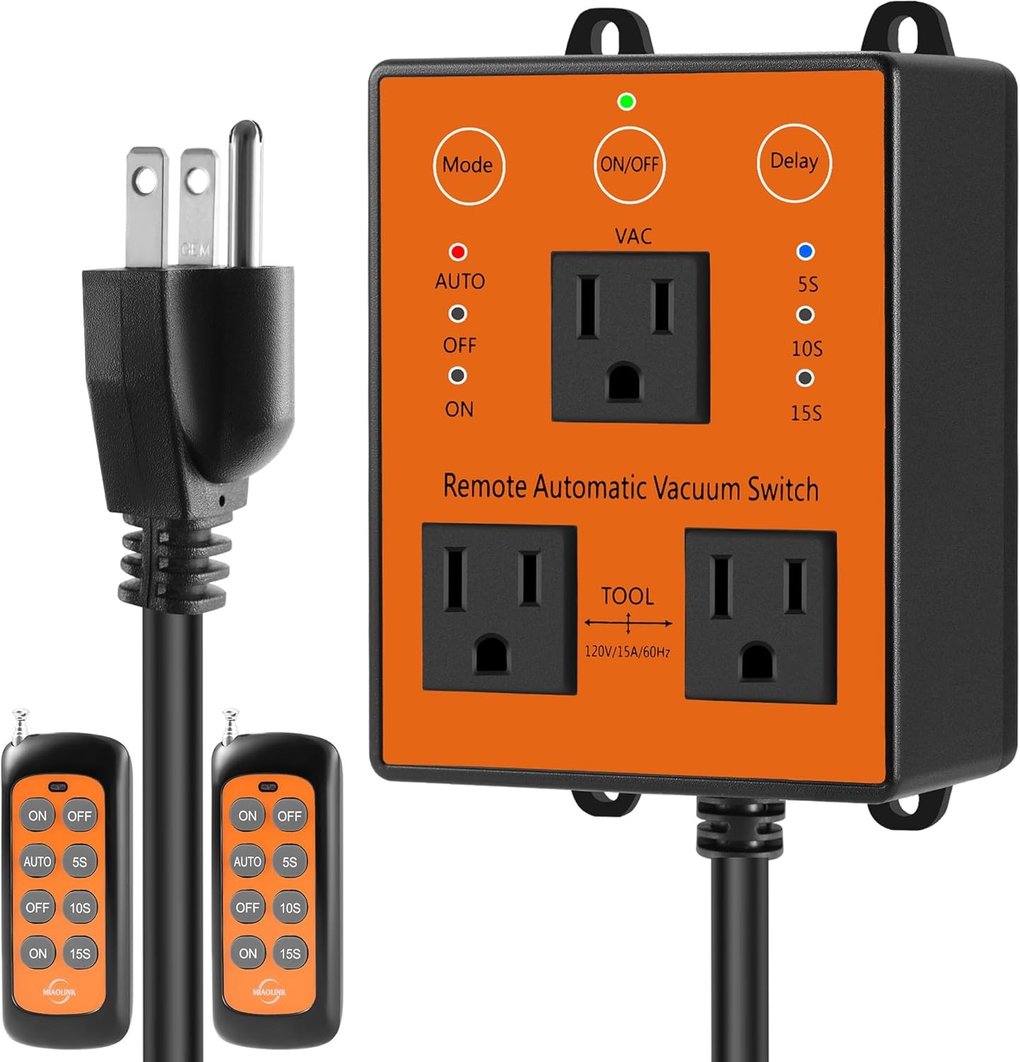 Remote Automatic Vacuum Switch, 120V/15A Power Tool Dust Control,