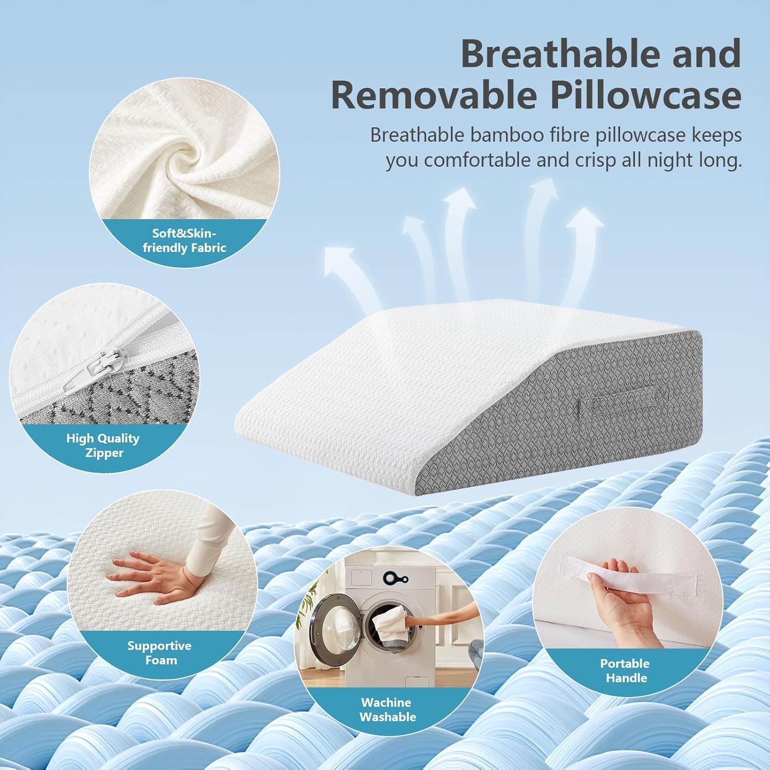 Leg pillows for elevation and support, 24 ‘x22 ’x8" memory foam cushion.