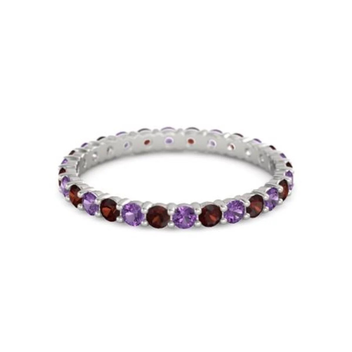 925 Sterling Silver Garnet & Amethyst Full Eternity Ring Valentine Gift For Her
