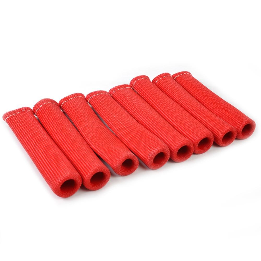 8Pcs Red Spark Plug Wire Sheath Wire Boots Sleeve Heat Shield Cover For SBC BBC;
