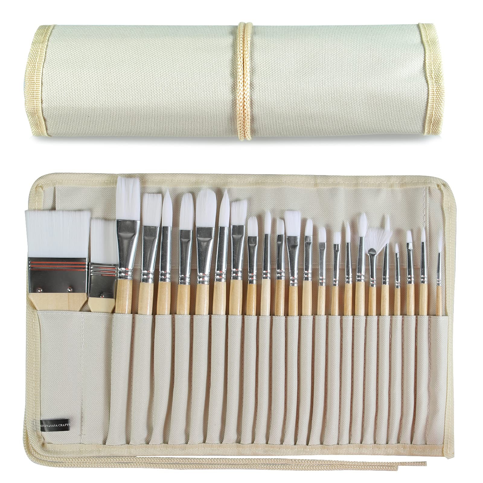 Paint Brushes Set of 24 Pieces Wooden Handles with Large, Multicolor