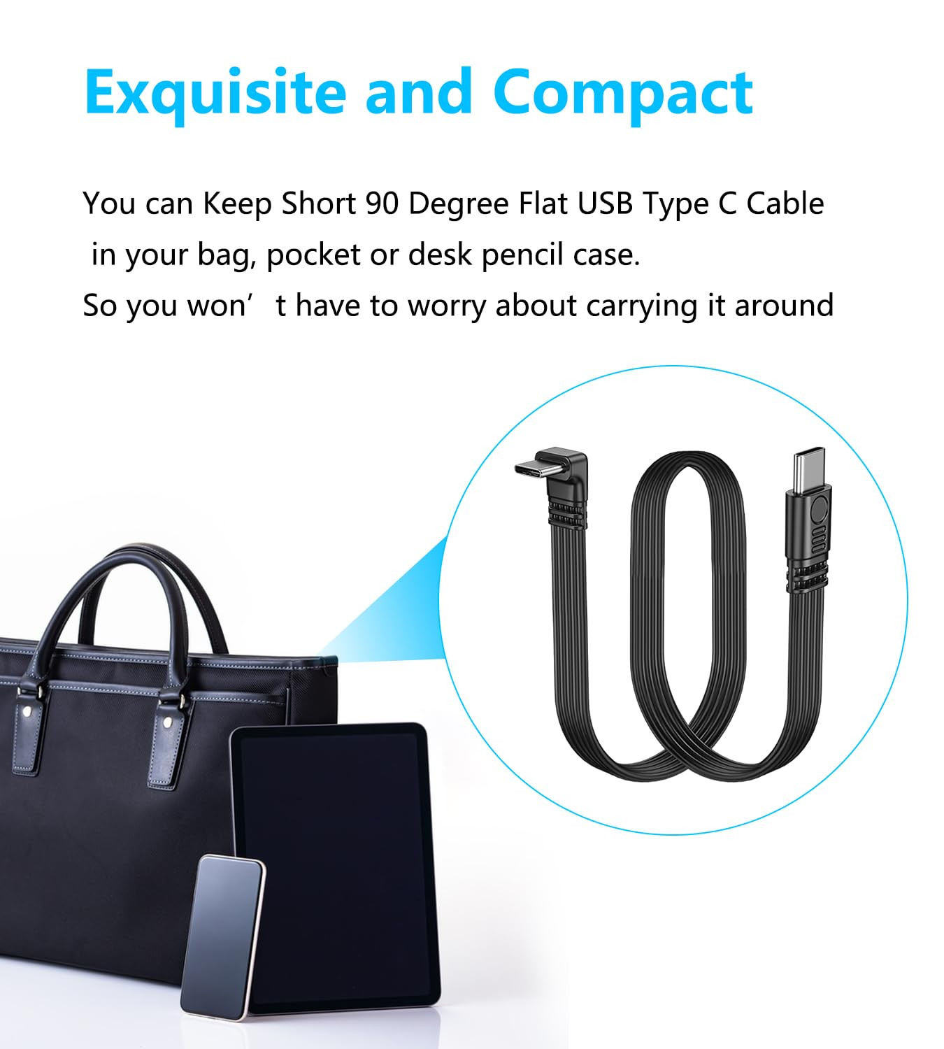 Short 90 Degree USB Type C 2.0 Flat Cable,Pd 65W USB C 2.0 Fast Charge Cable,Sho