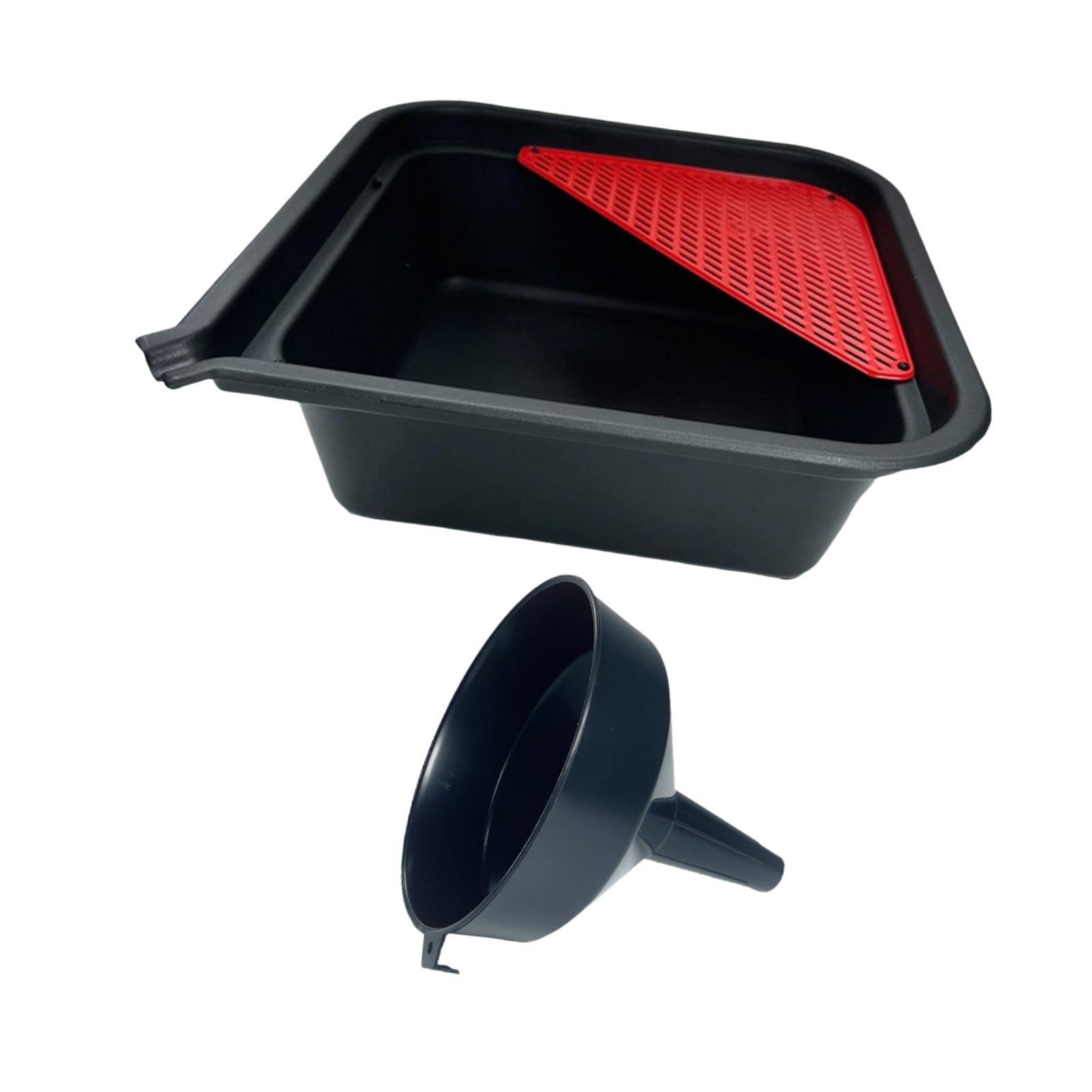 9L Automotive Oil Drip Pan Tray and Funnel 14x14x5inch Oil Change Tray
