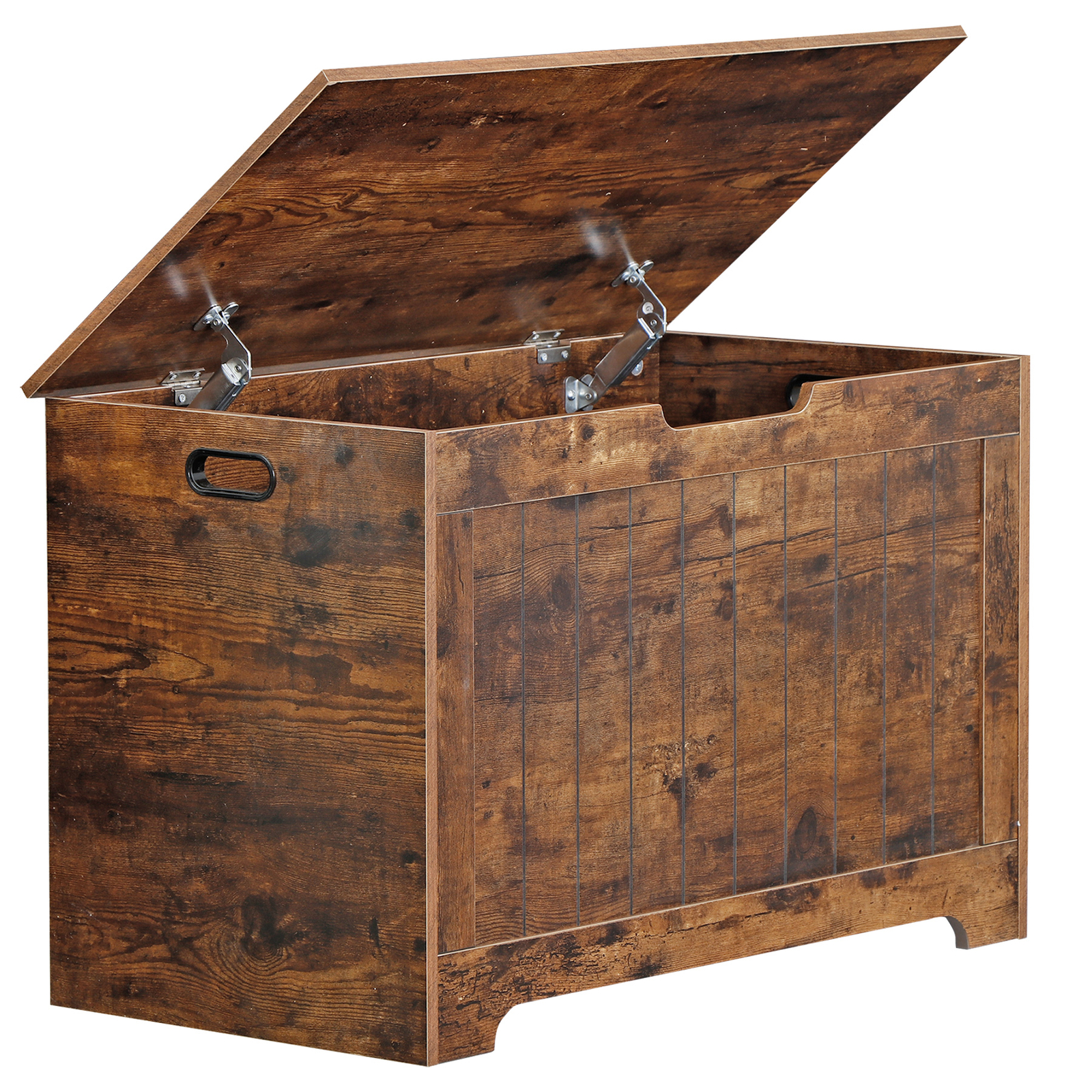 Rust Brown Toy Box Lift Top Entryway White Storage Chest Bench w/ 2 Safety Hinge