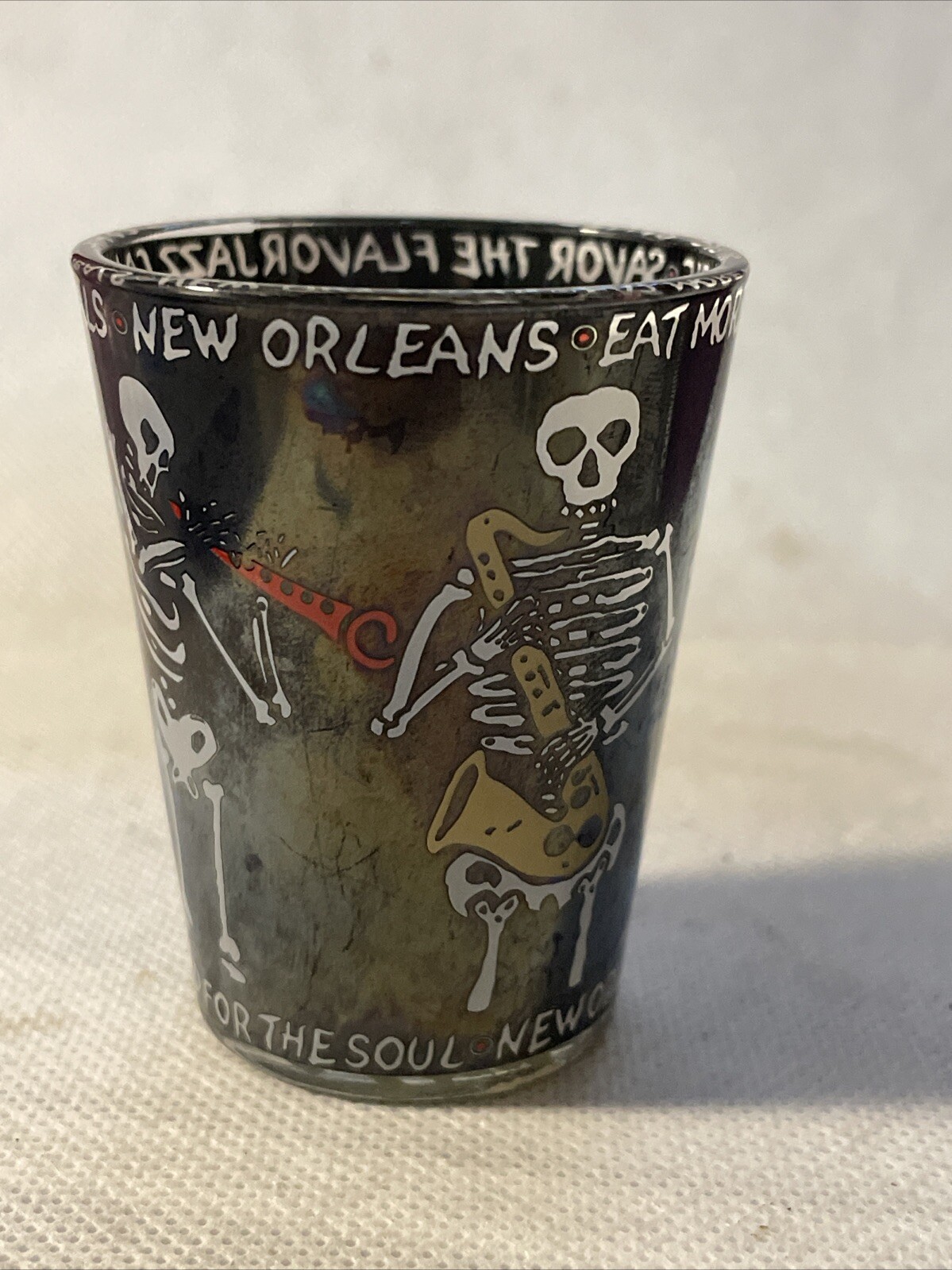 New Orleans Jazz Cannibal Skeleton Band Black Shot Glass