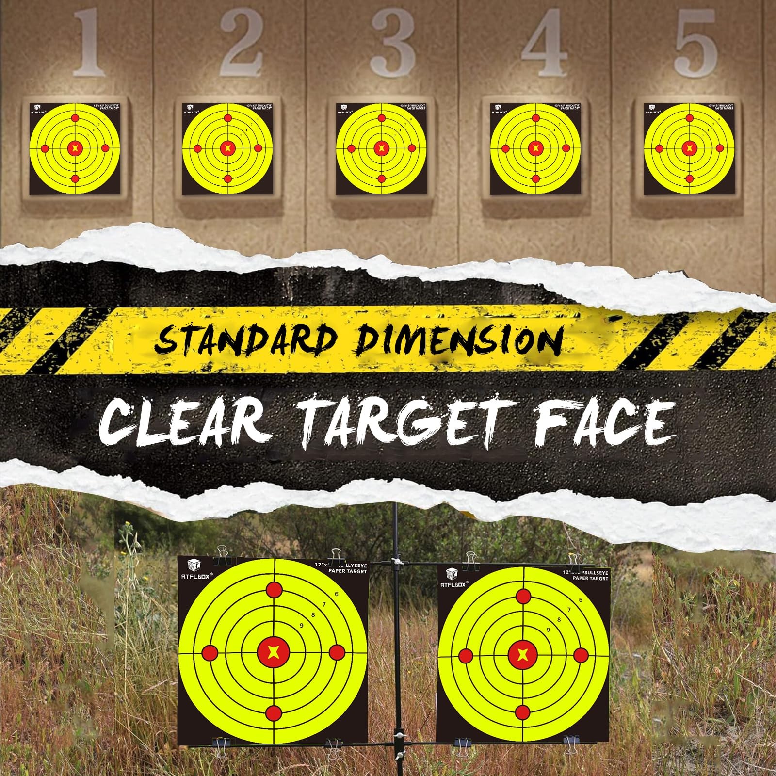 Atflbox Bullseye Paper Shooting Target for The Range, 12x12 Inch High Visibil...