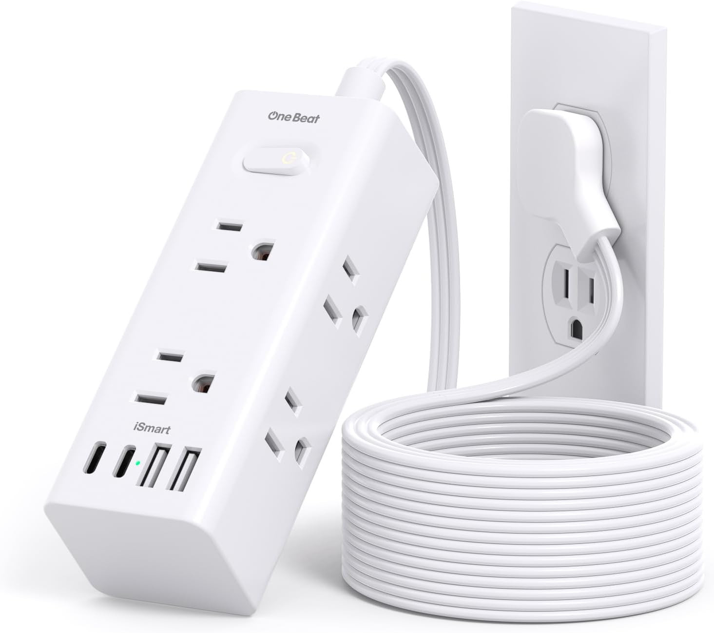 One Beat 10Ft Extension Cord with Multiple Outlets,Flat Plug Power Strip Surge P