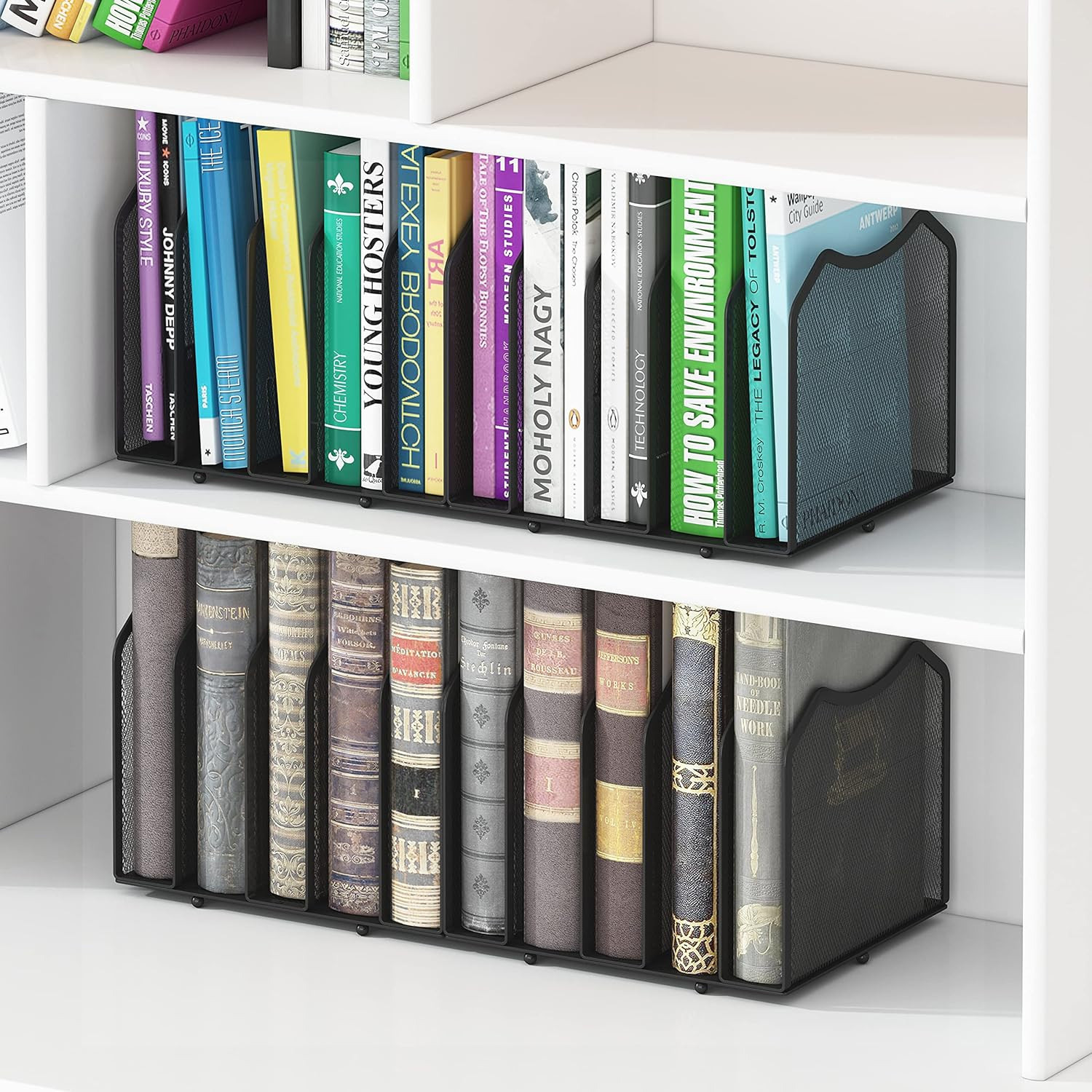 Mesh Desktop File Sorter Organizer, 5-Section Bookshelf for Desk Home Office, Bl