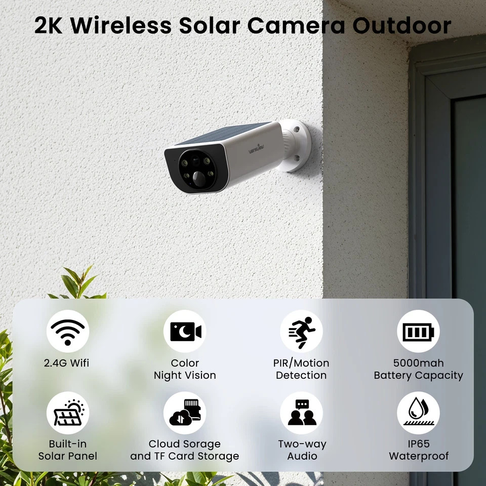 Wansview Wans view 2K Solar Battery Powered S1 Security Camera Outdoor AUDIO NEW
