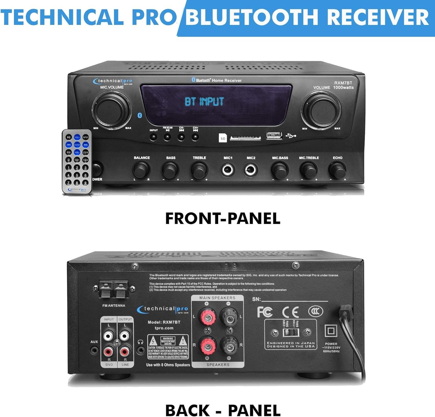 1000W Home Receiver Amp w/ Bluetooth, USB, SD, FM//