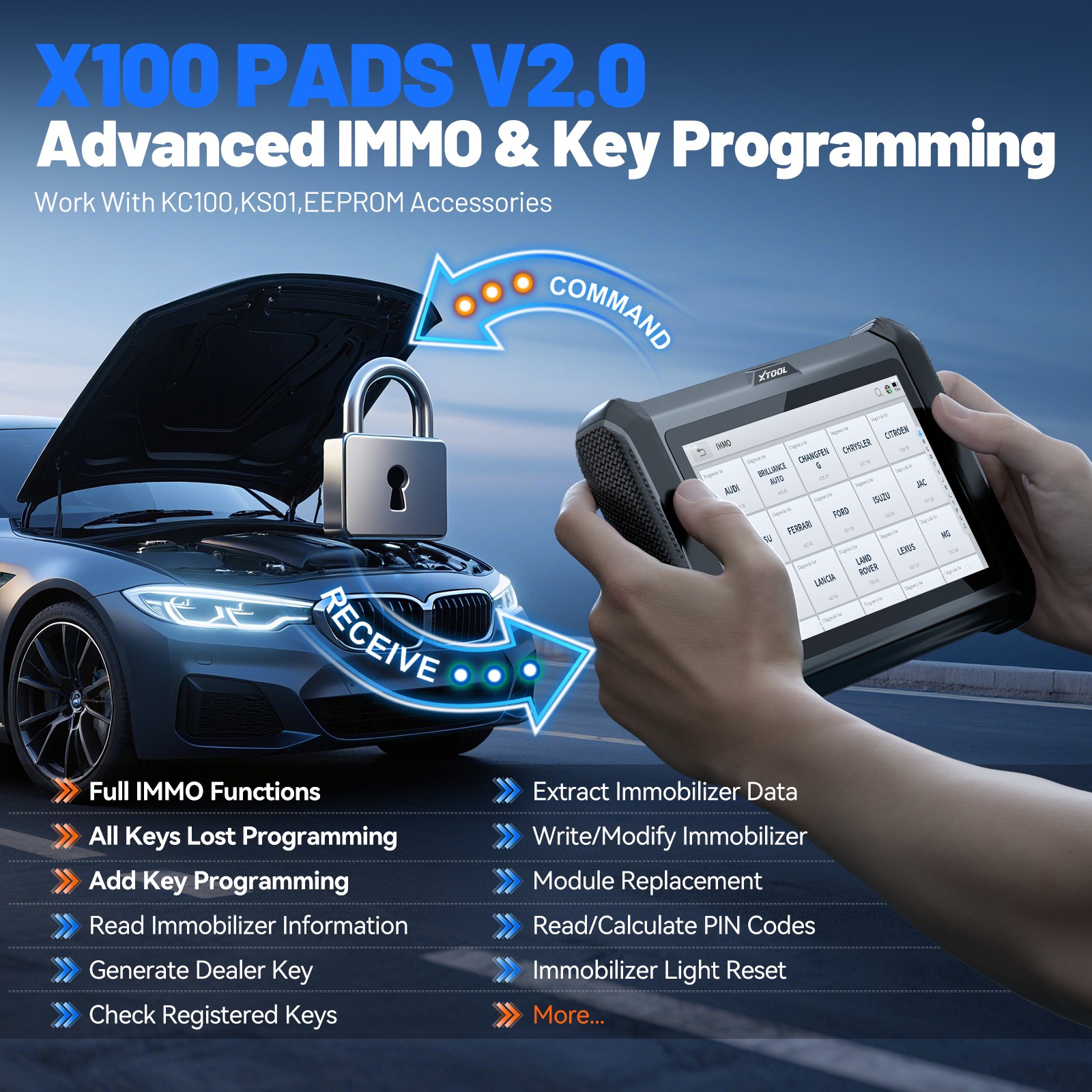 XTOOL X100PADS Immobilizer Key Programmer OBD2 Scanner Diagnostic Tool 32+ Reset
