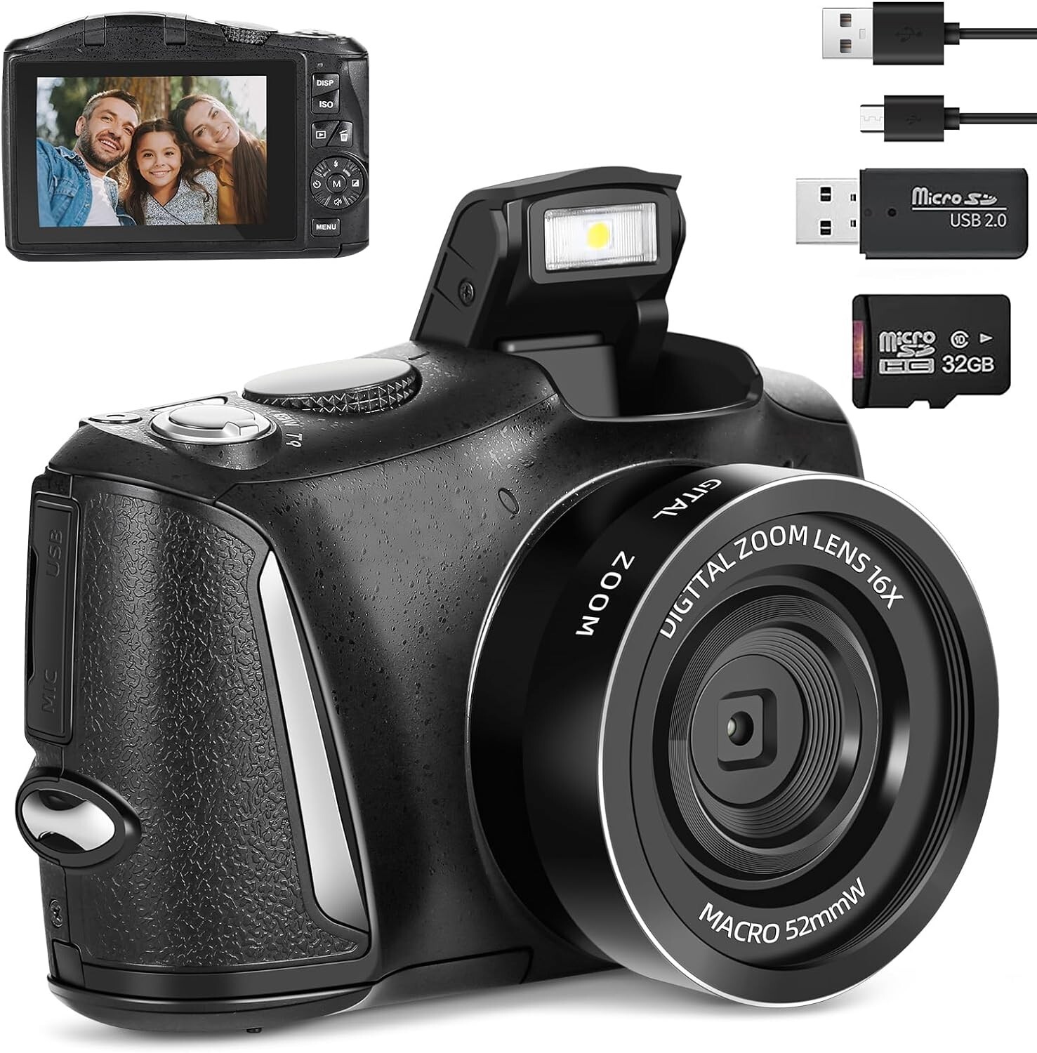 NBD Digital Camera 4K 48MP Compact Vlogging Video Camera for Beginner w/ 32GB TF