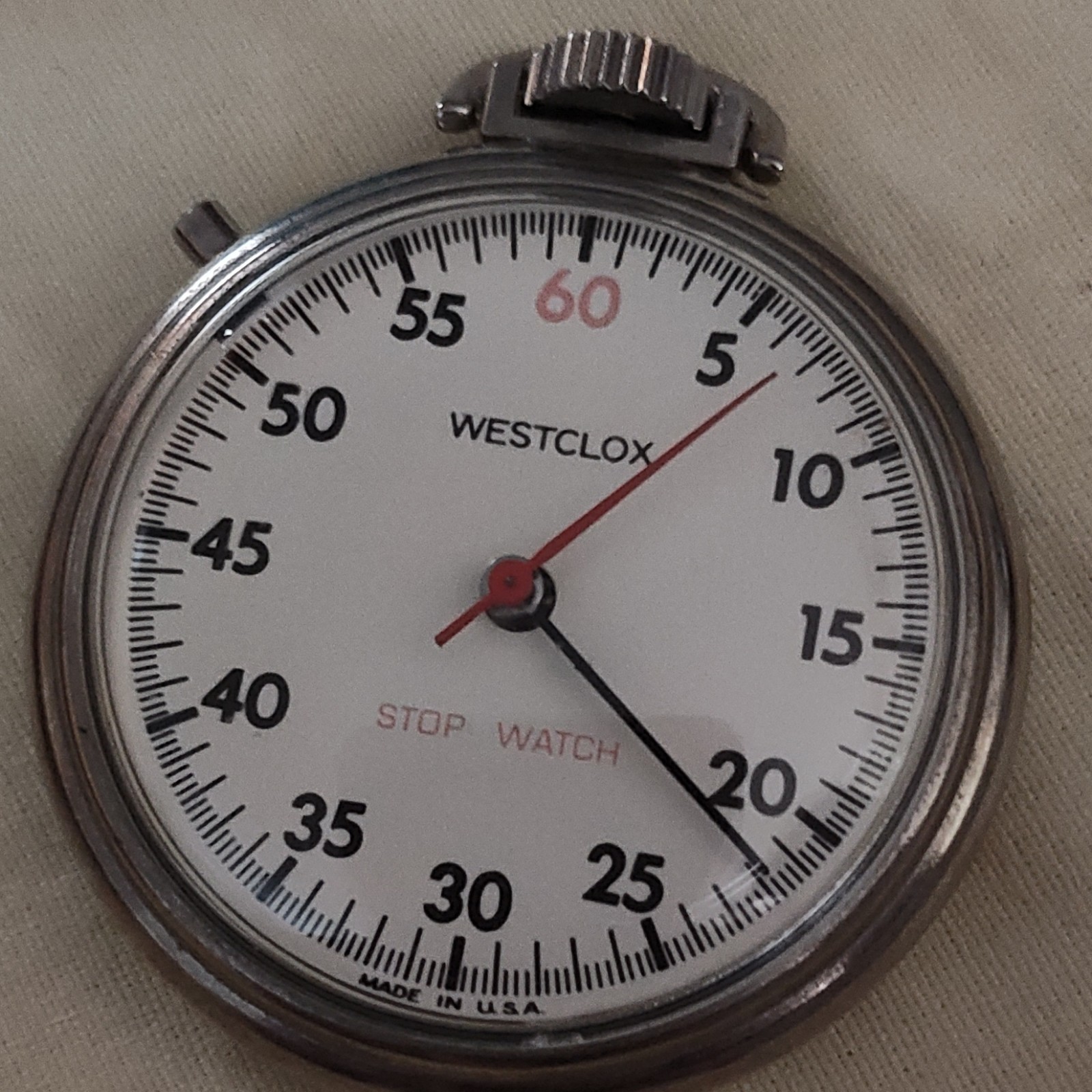 Vintage Westclox Mechanical Stopwatch Metal Handheld Silver White Decimal Timer