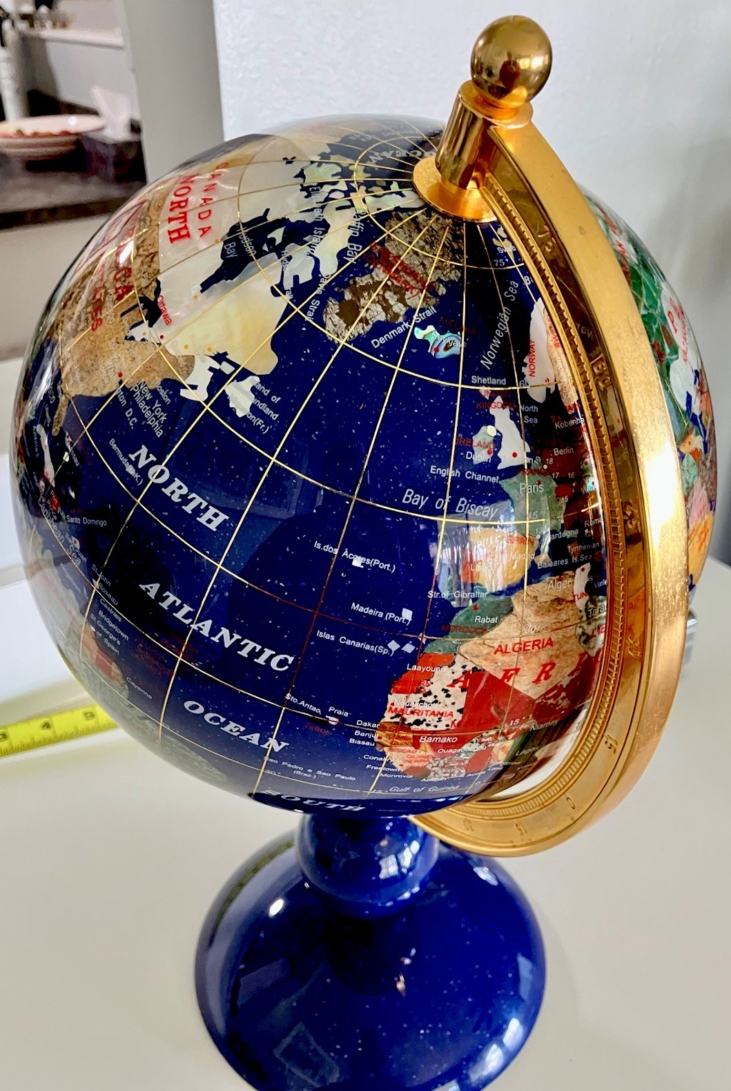 Gorgeous Vintage Semi Precious stones Globe Of The World, In Excellent Condition