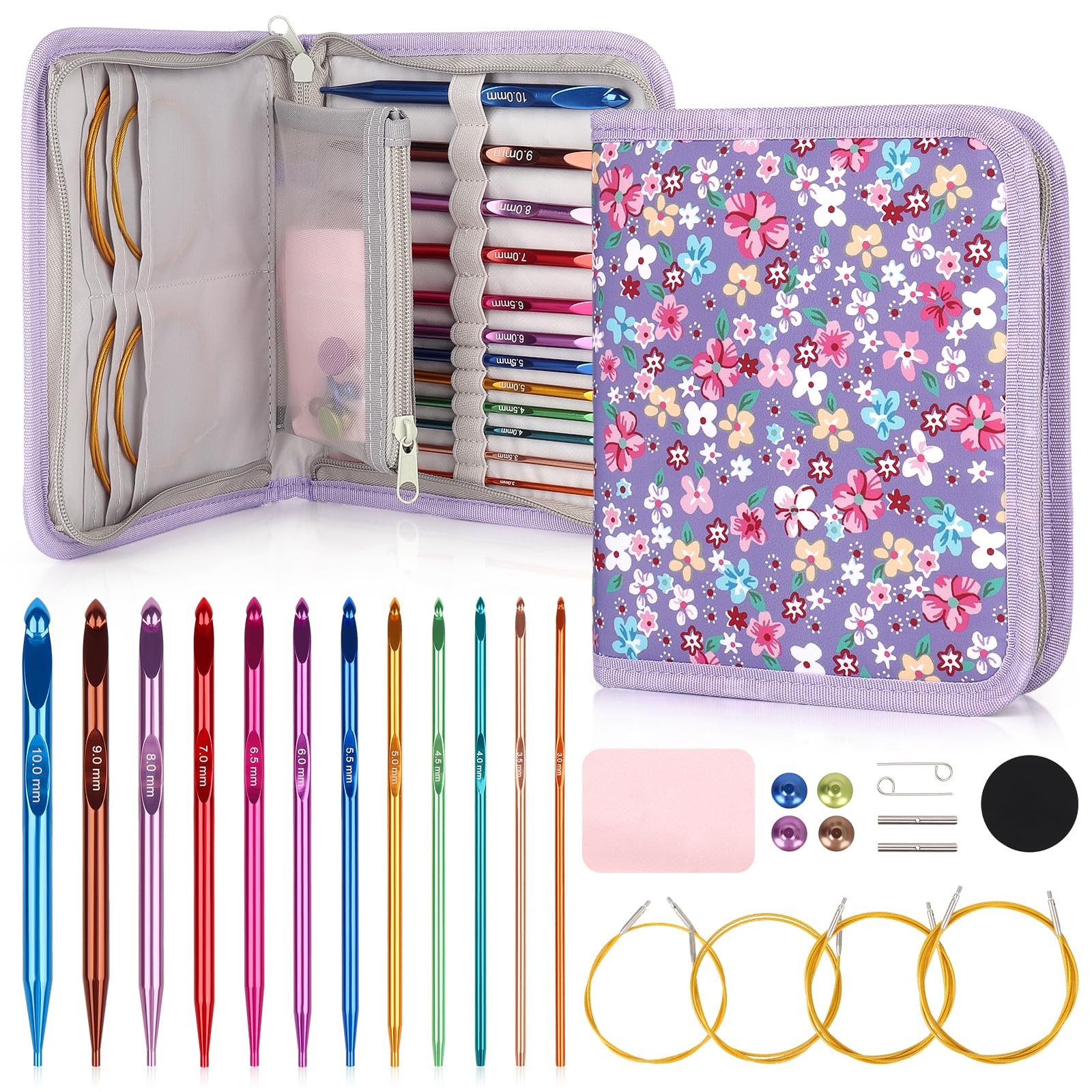 Tunisian Crochet Hooks Set, 12-Size 3.0mm-10.0mm Interchangeable Crochet Hook...