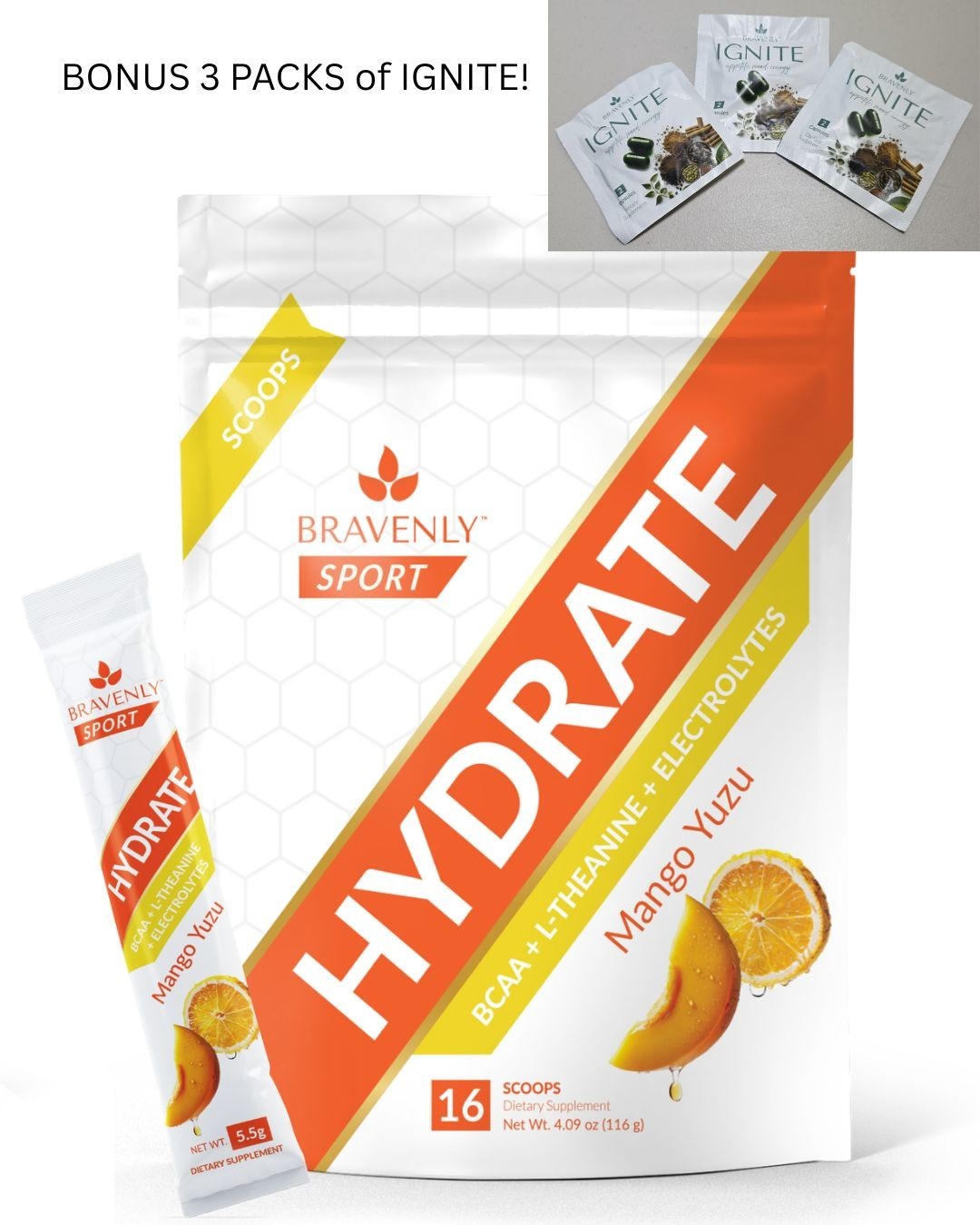 Hydrate – Mango Yuzu Electrolyte Drink Mix | 16‑Serving Bag - NEW Exp 12/26