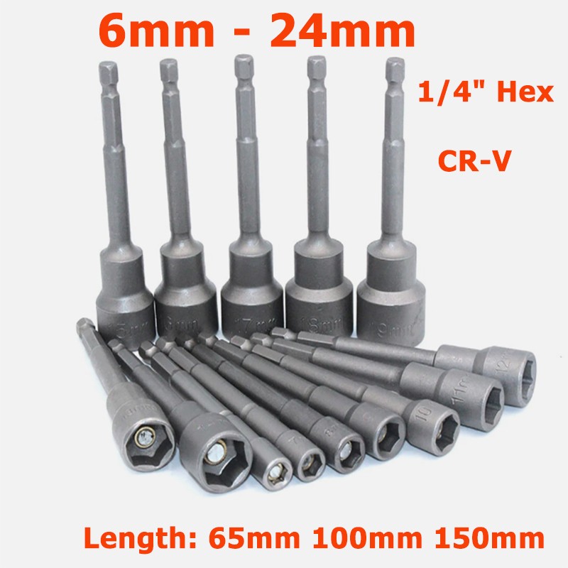 1/4" Metric Hex Magnetic Nut Driver Socket 6mm-24mm Extra Long Impact Drill Bits