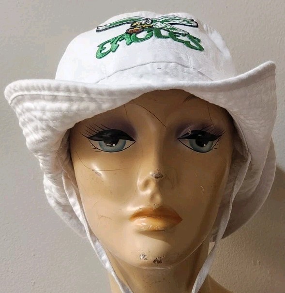 Philadelphia Eagles Throwback White Boonie Hat Side Snaps Up & Chin Strap