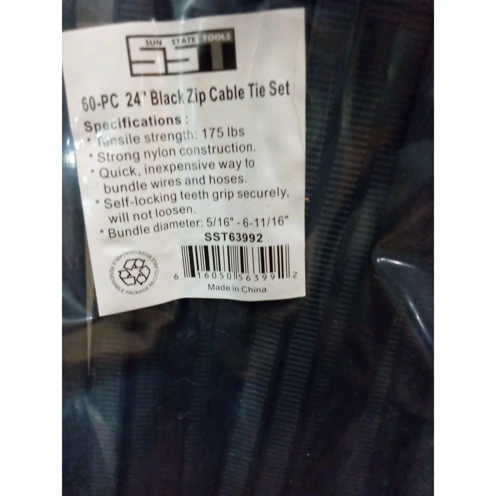 Heavy Duty 24"Cable Ties 60 Piece- Black