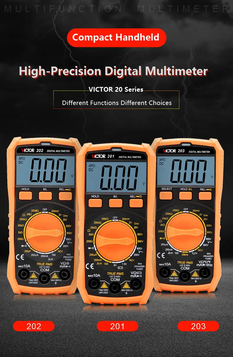 Digital Multimeter Portable Compact Manual Ranging Voltage Current Resistance