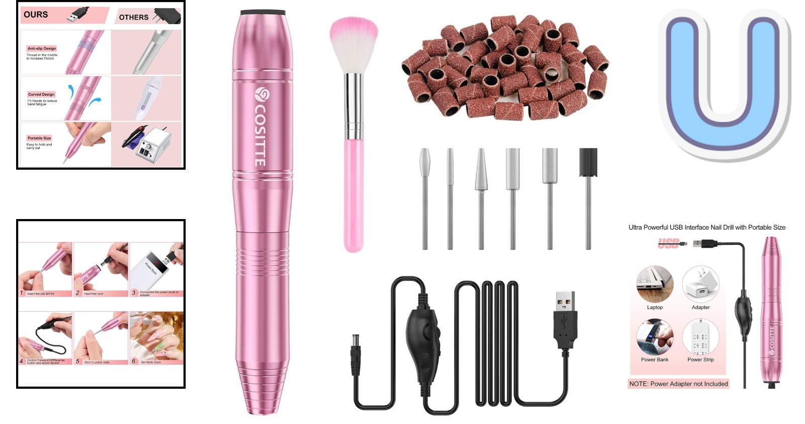 Versatile Nail Drill Machine - USB Electric Manicure Kit with Bits & Bands