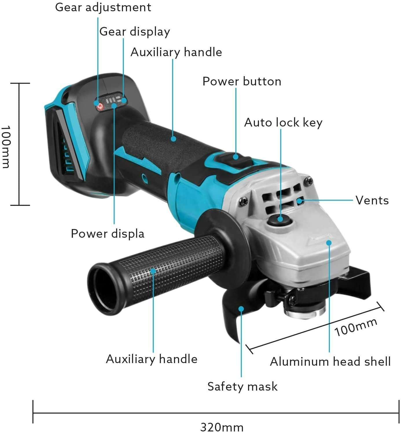 Cordless Angle Grinder 10,000RMP Battery Powered Grinder Tool Set