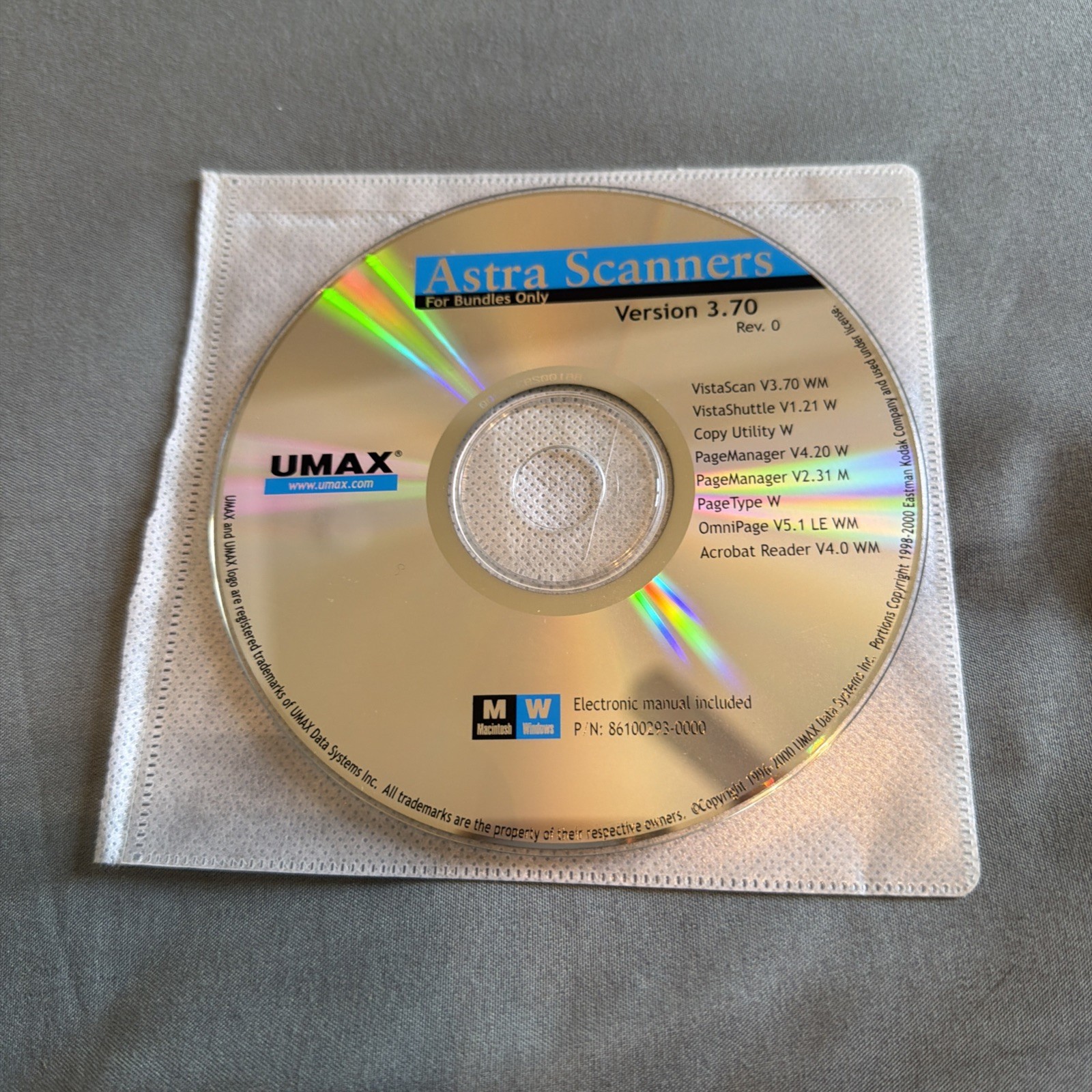UMax Astra Scanner Drivers and Software Install CD-ROM Version 3.70 (2000)