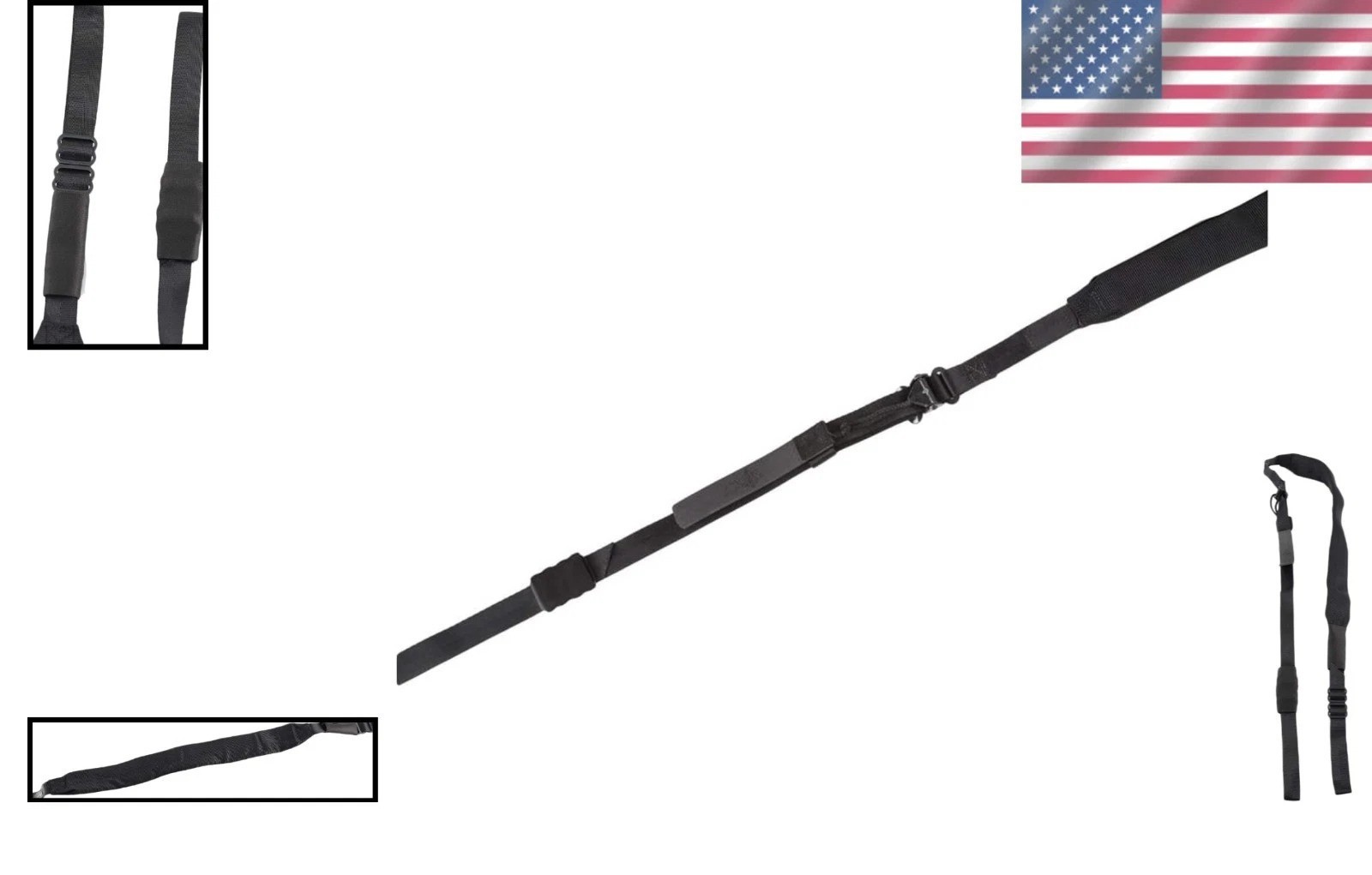 VTAC Quick Adjust Padded Two Point Gun Sling - Enhanced Stability Black Nylon