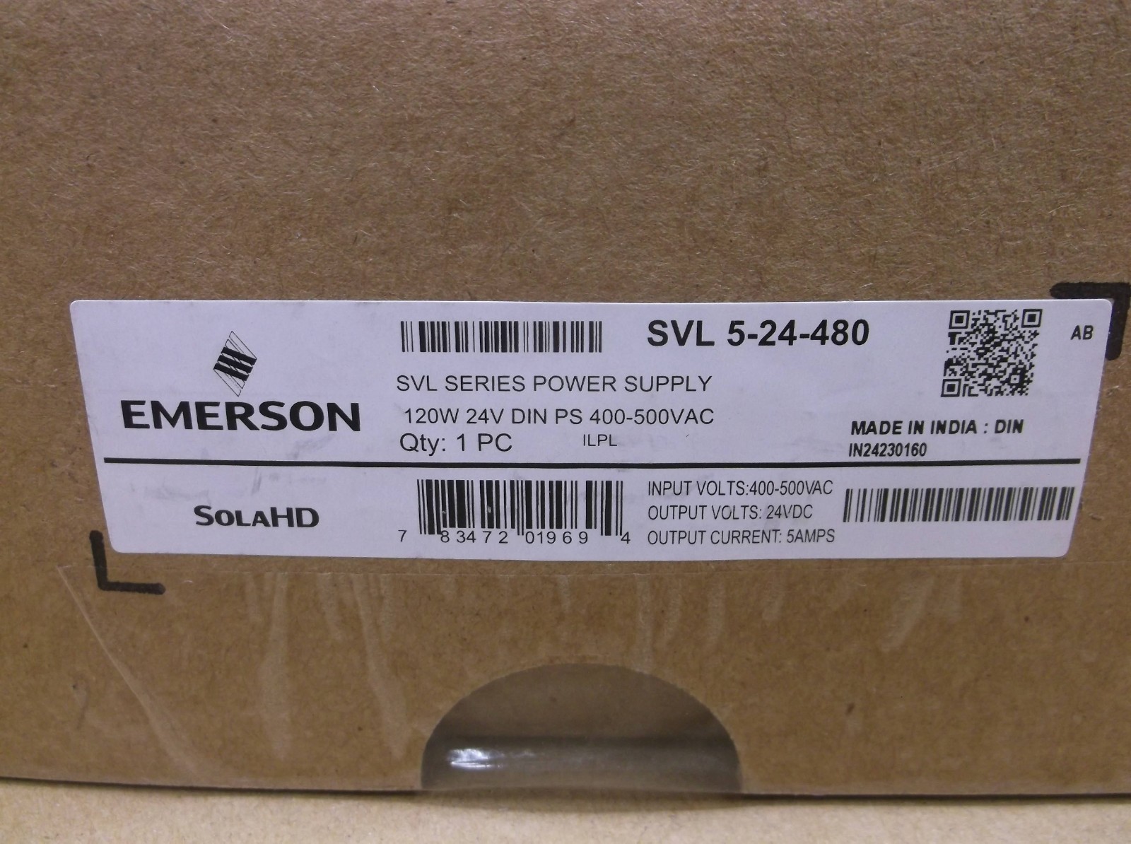 SVL 5-24-480 Emerson Sola NEW Power Supply 120W 24VDC 5A DIN 3x320-600VAC