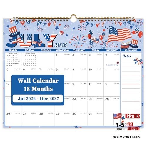 Calendar 2026-2027, 18 Month Wall Calendar July 2026 to Seasonal Designs