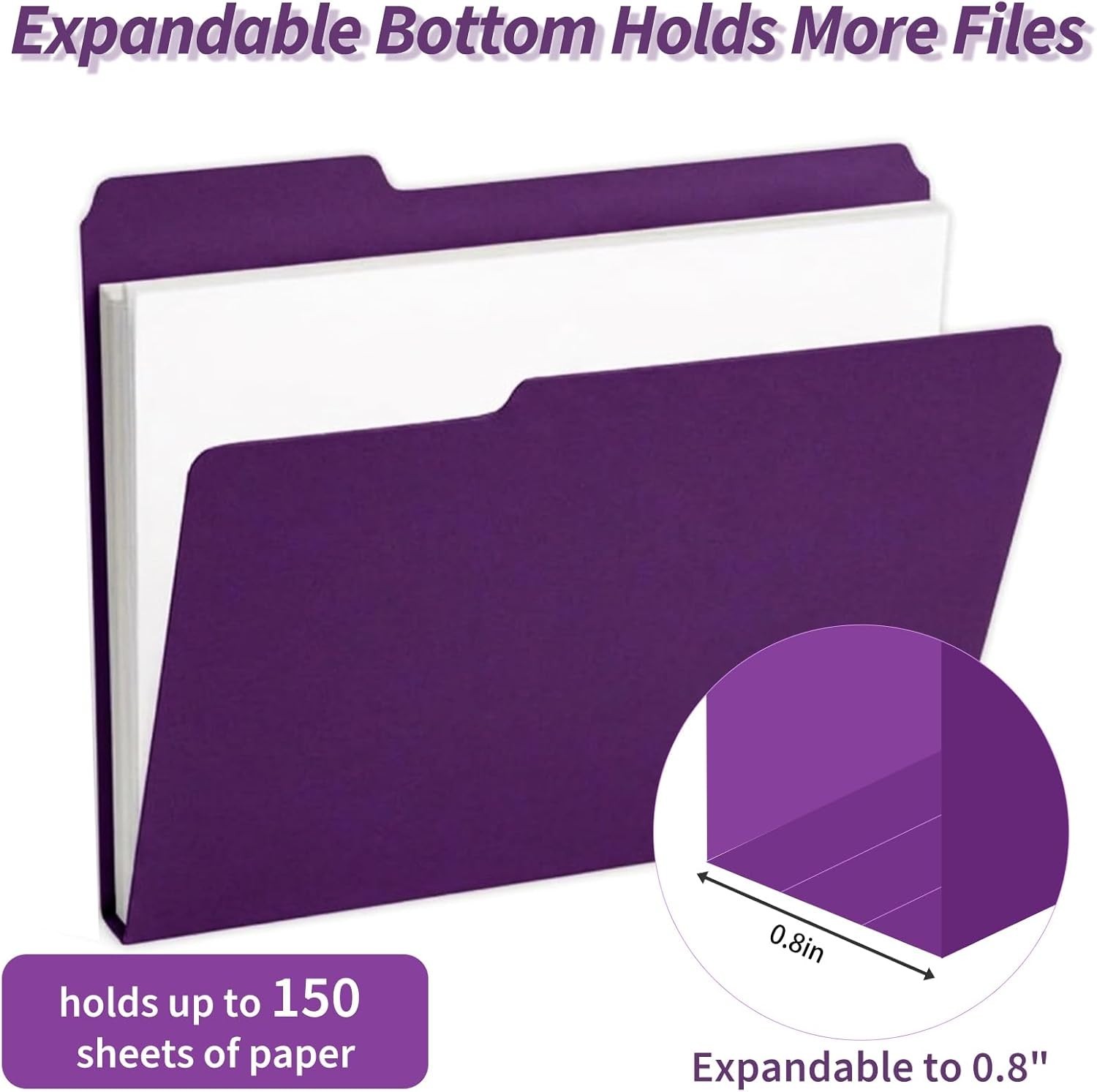 Plastic File Folders with Tabs, 6 Pack Colored Plastic Folders, 1/3 Cut Tabs