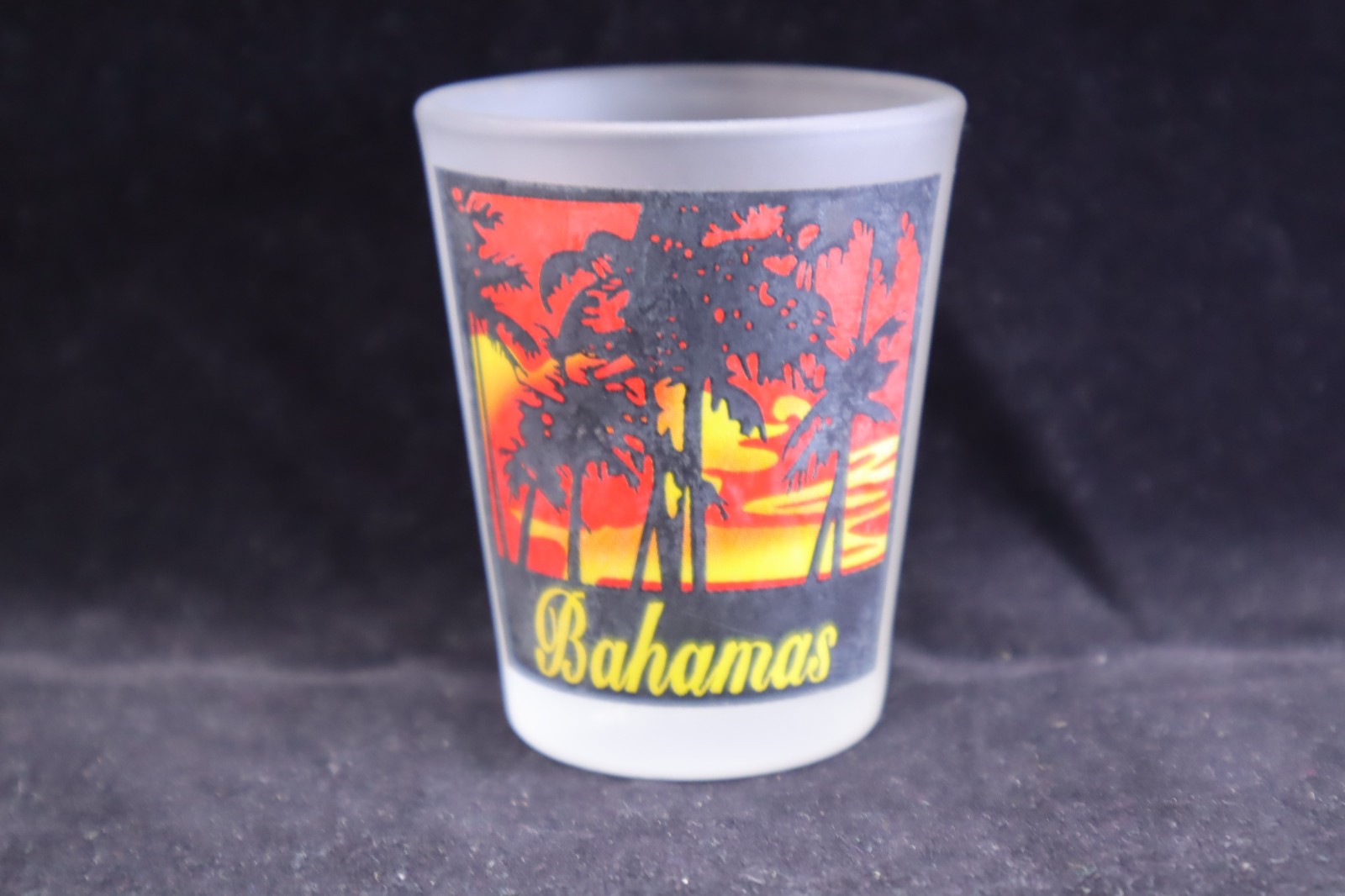 Bahamas Palm Tree Sunset 2-3/8” Frosted Souvenir Shot Glass