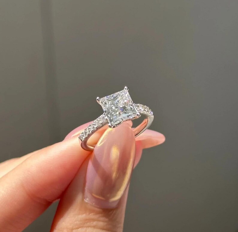 2.20Ct Princess-Cut Lab Grown Diamond Solitaire Engagement Ring 14K White Gold