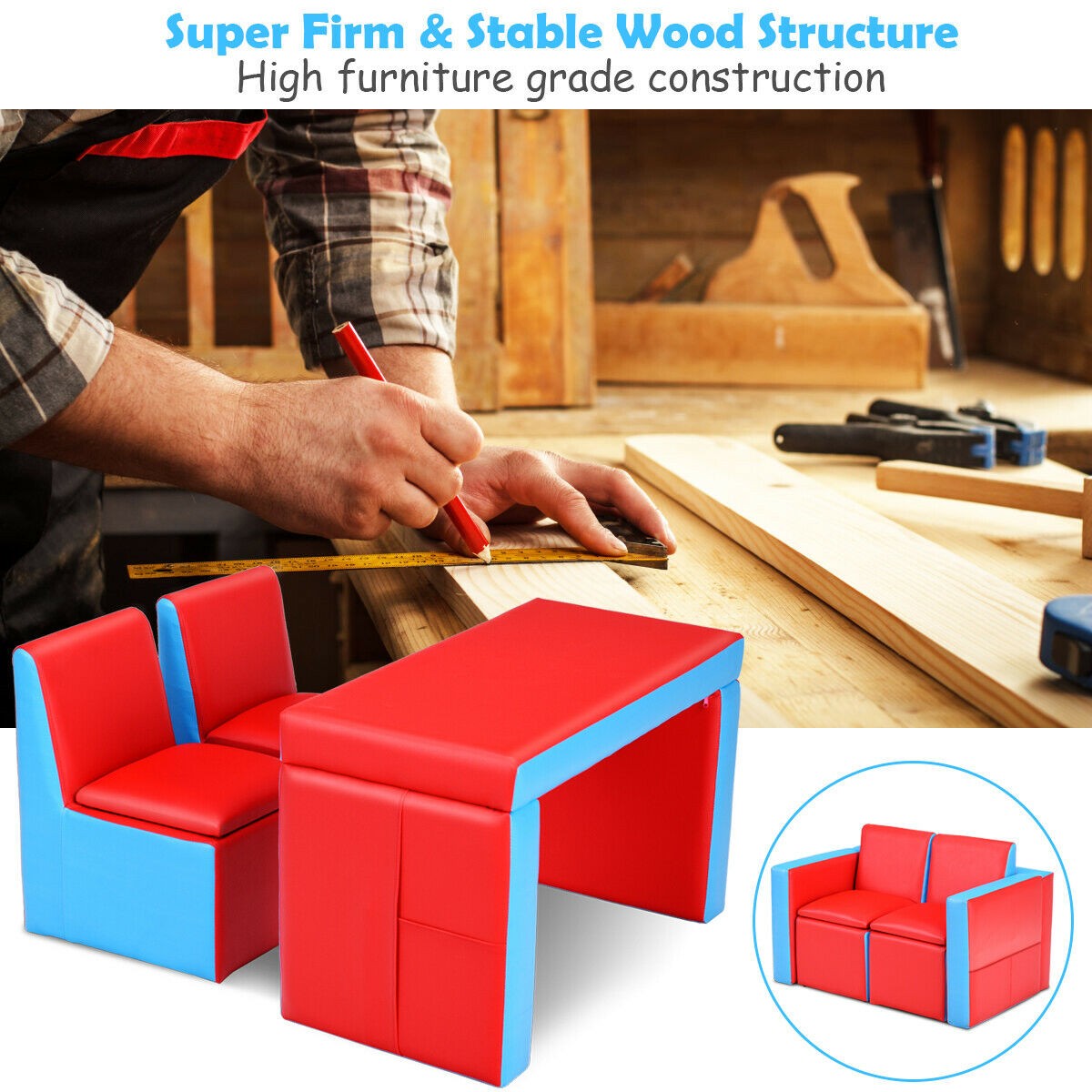 Multi-functional Kids Sofa Table Chair Set Couch Storage Box Furniture Bedroom