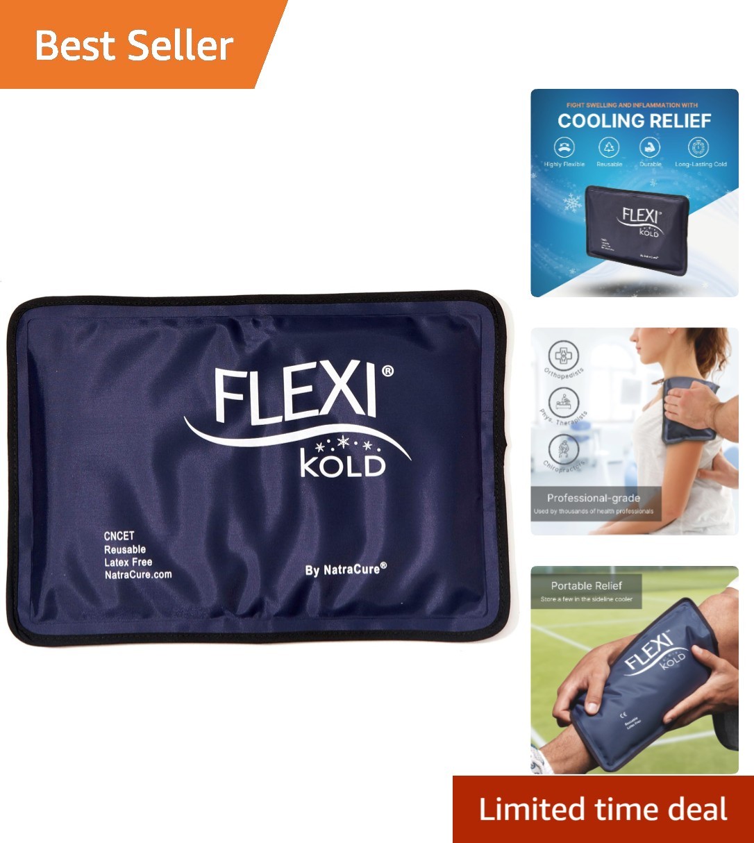 FlexiKold Gel Soft Flexible Ice Packs for Injuries - Reusable Freezer Cold Pa...