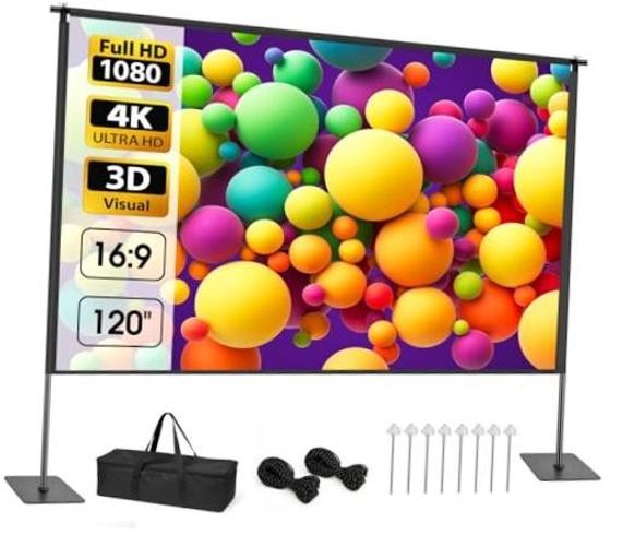 Outdoor Projector Screen with Stand Portable Projection kit 16:9 4K HD 120 inch