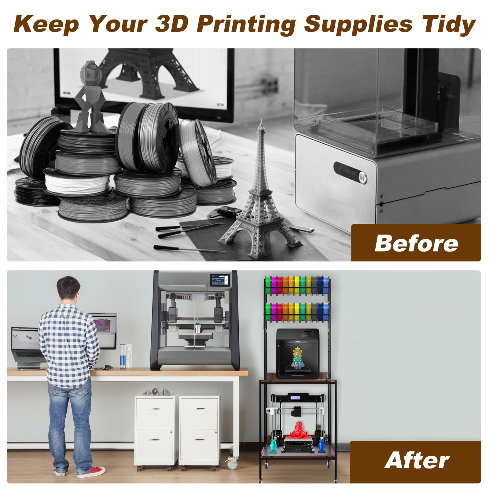 Mobile 3D Printer Stand Double Layer Filament Storage Rack+Wheel